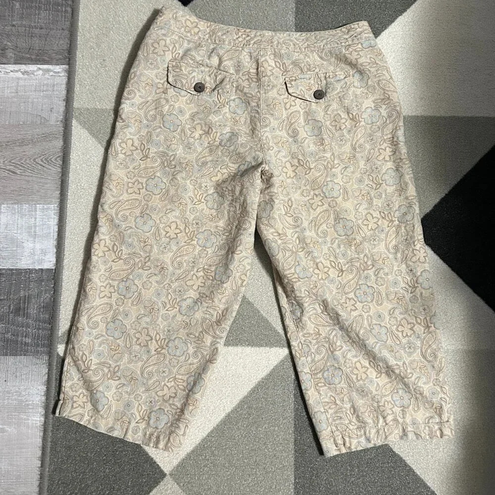 Christopher & Banks Tan Floral/Paisley Linen Blend Capris Women's Size 10 - Picture 5 of 9